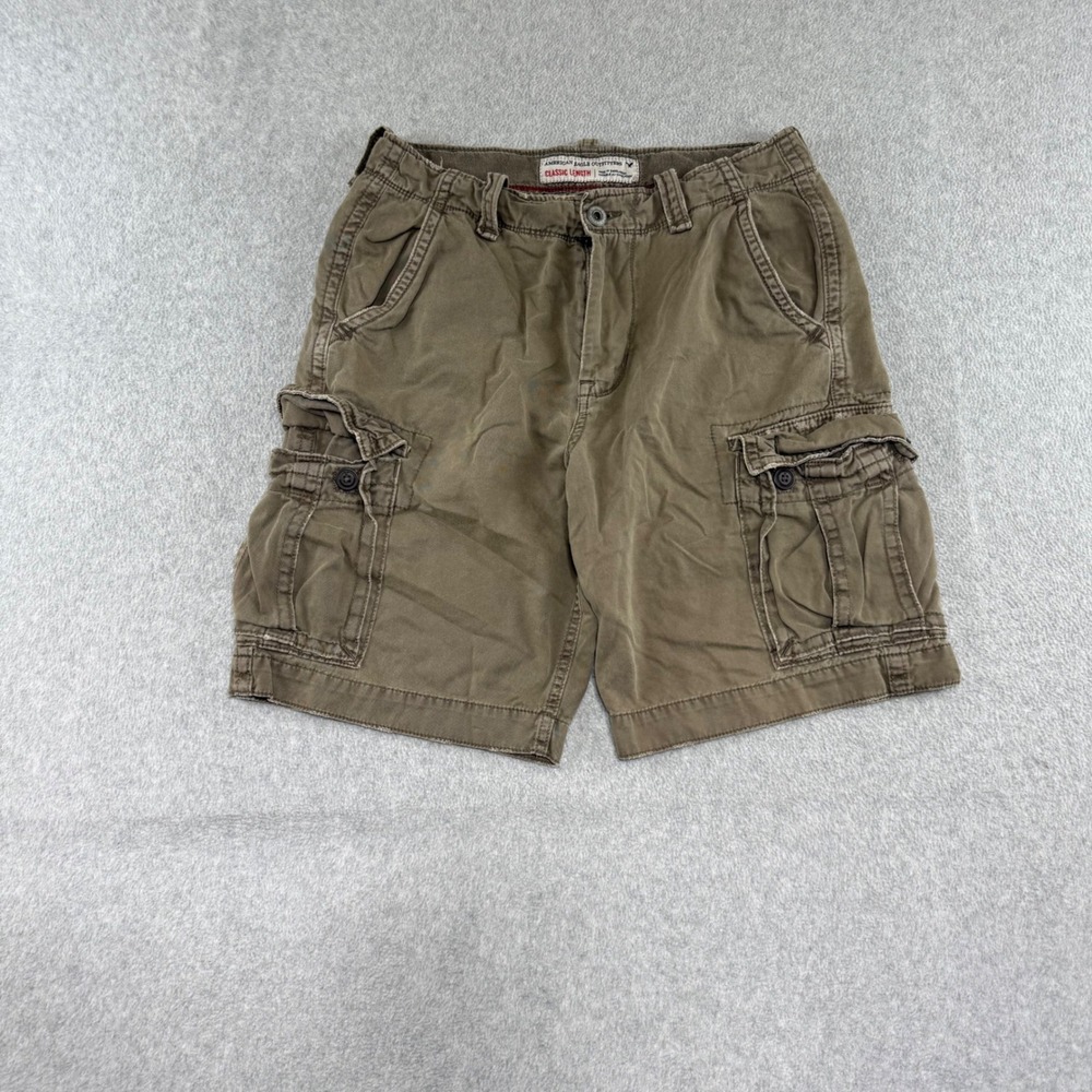 American Eagle Cargo Shorts Mens 32 Olive Green Classic Length Cotton Utility